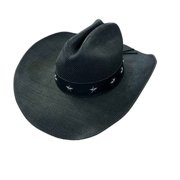 FLUFFY‎ SENSE Western Cowboy Hat Black Woven Coated Canvas Cattlemen Unisex